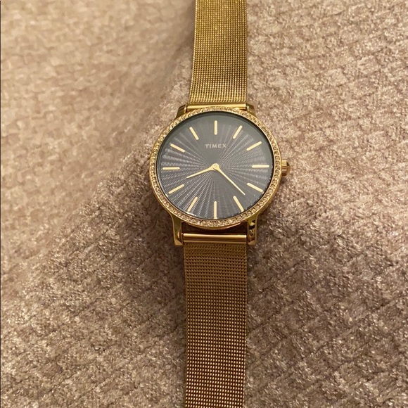 Timex Goldtone Watch With Diamond Accent Blue Face - Picture 2 of 5